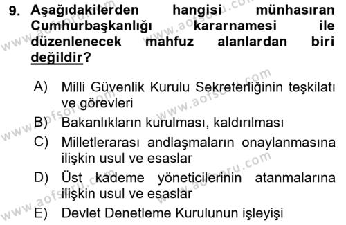 Türk Anayasa Hukuku Dersi 2022 - 2023 Yılı Yaz Okulu Sınavı 9. Soru