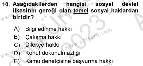 Türk Anayasa Hukuku Dersi 2023 - 2024 Yılı (Vize) Ara Sınavı 10. Soru