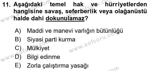 Türk Anayasa Hukuku Dersi 2023 - 2024 Yılı (Vize) Ara Sınavı 11. Soru