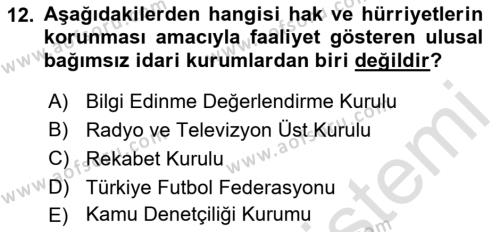 Türk Anayasa Hukuku Dersi 2023 - 2024 Yılı (Vize) Ara Sınavı 12. Soru