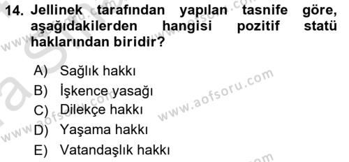 Türk Anayasa Hukuku Dersi 2023 - 2024 Yılı (Vize) Ara Sınavı 14. Soru