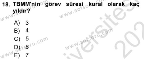 Türk Anayasa Hukuku Dersi 2023 - 2024 Yılı (Vize) Ara Sınavı 18. Soru