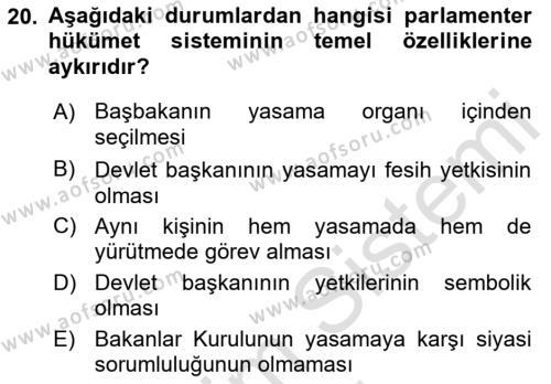 Türk Anayasa Hukuku Dersi 2023 - 2024 Yılı (Vize) Ara Sınavı 20. Soru