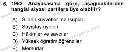 Türk Anayasa Hukuku Dersi 2023 - 2024 Yılı (Vize) Ara Sınavı 6. Soru