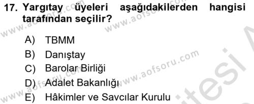 Türk Anayasa Hukuku Dersi 2023 - 2024 Yılı (Final) Dönem Sonu Sınavı 17. Soru