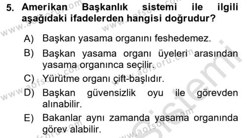 Türk Anayasa Hukuku Dersi 2023 - 2024 Yılı (Final) Dönem Sonu Sınavı 5. Soru