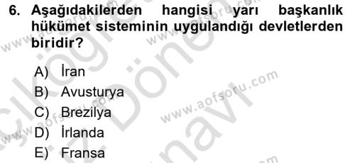 Türk Anayasa Hukuku Dersi 2023 - 2024 Yılı (Final) Dönem Sonu Sınavı 6. Soru