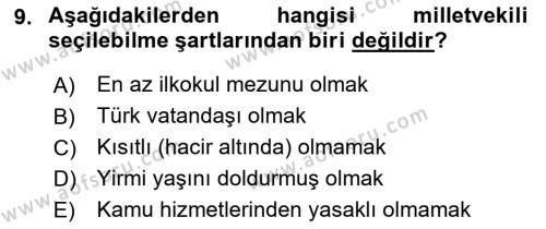 Türk Anayasa Hukuku Dersi 2023 - 2024 Yılı (Final) Dönem Sonu Sınavı 9. Soru