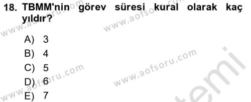 Türk Anayasa Hukuku Dersi 2024 - 2025 Yılı (Vize) Ara Sınavı 18. Soru