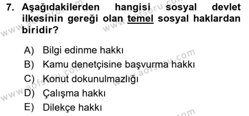 Türk Anayasa Hukuku Dersi 2024 - 2025 Yılı (Vize) Ara Sınavı 7. Soru