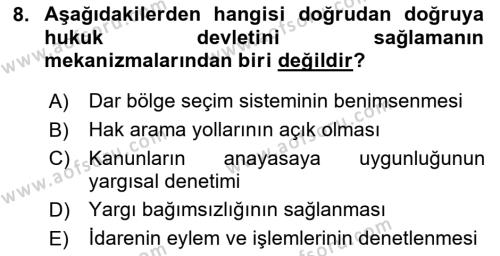 Türk Anayasa Hukuku Dersi 2024 - 2025 Yılı (Vize) Ara Sınavı 8. Soru