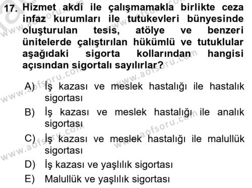 İş Ve Sosyal Güvenlik Hukuku Dersi 2022 - 2023 Yılı Yaz Okulu Sınavı 17. Soru