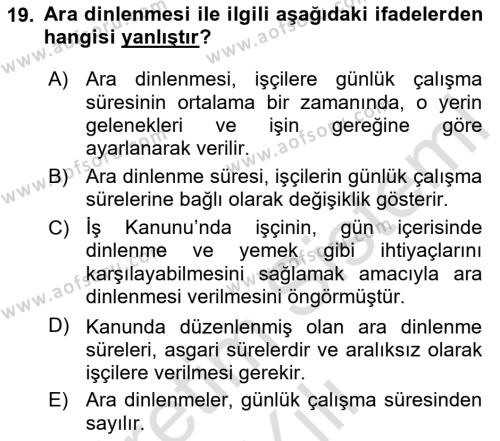 İş Ve Sosyal Güvenlik Hukuku Dersi 2023 - 2024 Yılı (Vize) Ara Sınavı 19. Soru