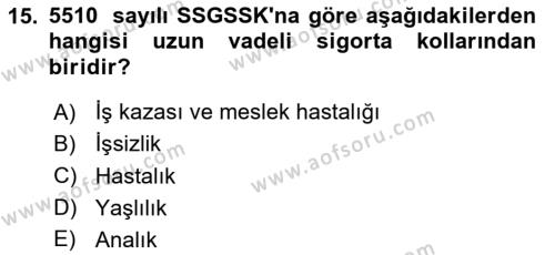 İş Ve Sosyal Güvenlik Hukuku Dersi 2023 - 2024 Yılı (Final) Dönem Sonu Sınavı 15. Soru