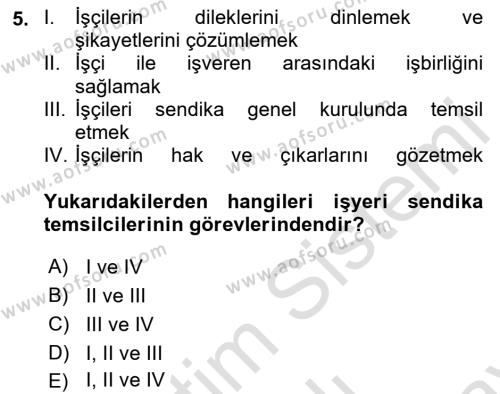 İş Ve Sosyal Güvenlik Hukuku Dersi 2023 - 2024 Yılı (Final) Dönem Sonu Sınavı 5. Soru