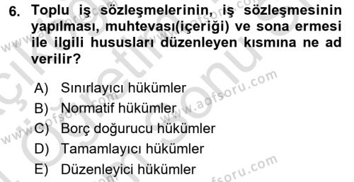 İş Ve Sosyal Güvenlik Hukuku Dersi 2023 - 2024 Yılı (Final) Dönem Sonu Sınavı 6. Soru