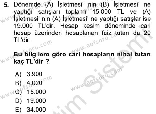 Muhasebe ve Hukuk Dersi 2018 - 2019 Yılı 3 Ders Sınavı 5. Soru