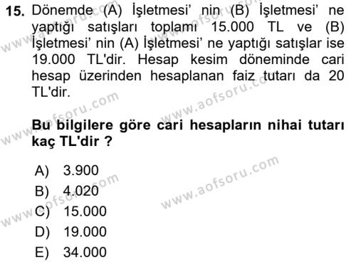 Muhasebe ve Hukuk Dersi 2018 - 2019 Yılı Yaz Okulu Sınavı 15. Soru