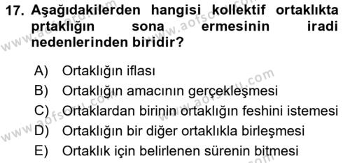 Muhasebe ve Hukuk Dersi 2018 - 2019 Yılı Yaz Okulu Sınavı 17. Soru