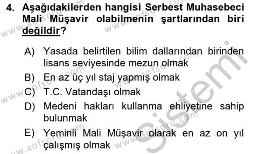 Muhasebe ve Hukuk Dersi 2018 - 2019 Yılı Yaz Okulu Sınavı 4. Soru