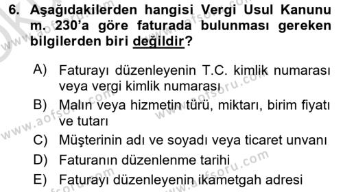 Muhasebe ve Hukuk Dersi 2020 - 2021 Yılı Yaz Okulu Sınavı 6. Soru