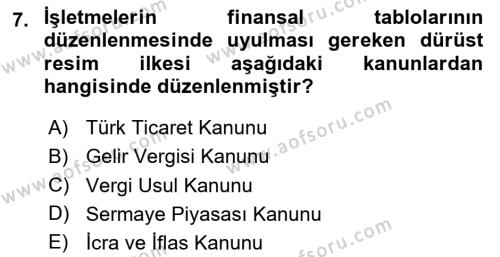 Muhasebe ve Hukuk Dersi 2020 - 2021 Yılı Yaz Okulu Sınavı 7. Soru