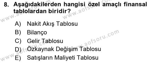 Muhasebe ve Hukuk Dersi 2020 - 2021 Yılı Yaz Okulu Sınavı 8. Soru