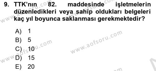 Muhasebe ve Hukuk Dersi 2020 - 2021 Yılı Yaz Okulu Sınavı 9. Soru