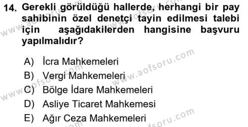 Muhasebe ve Hukuk Dersi 2021 - 2022 Yılı (Final) Dönem Sonu Sınavı 14. Soru