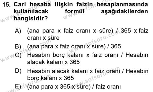Muhasebe ve Hukuk Dersi 2021 - 2022 Yılı Yaz Okulu Sınavı 15. Soru