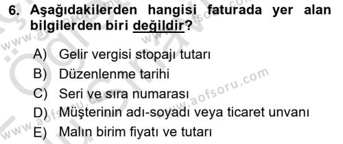 Muhasebe ve Hukuk Dersi 2021 - 2022 Yılı Yaz Okulu Sınavı 6. Soru