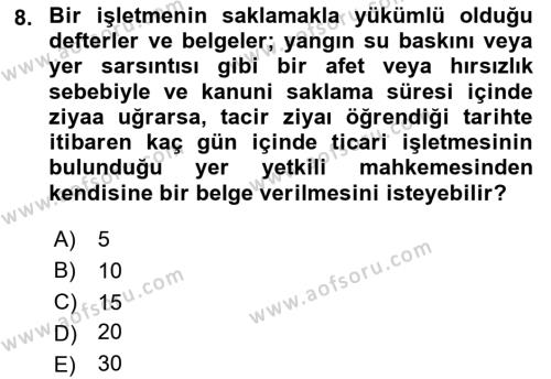 Muhasebe ve Hukuk Dersi 2021 - 2022 Yılı Yaz Okulu Sınavı 8. Soru