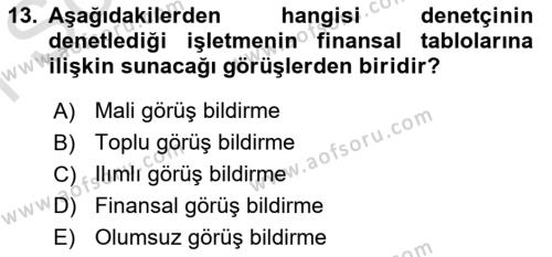 Muhasebe ve Hukuk Dersi 2022 - 2023 Yılı (Final) Dönem Sonu Sınavı 13. Soru