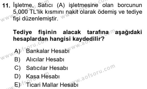 Muhasebe ve Hukuk Dersi 2024 - 2025 Yılı (Vize) Ara Sınavı 11. Soru