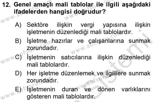 Muhasebe ve Hukuk Dersi 2024 - 2025 Yılı (Vize) Ara Sınavı 12. Soru