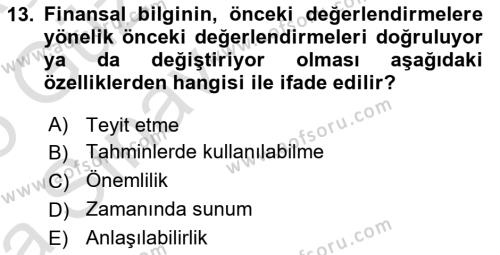 Muhasebe ve Hukuk Dersi 2024 - 2025 Yılı (Vize) Ara Sınavı 13. Soru