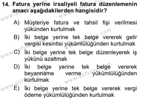 Muhasebe ve Hukuk Dersi 2024 - 2025 Yılı (Vize) Ara Sınavı 14. Soru