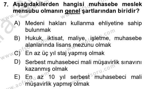 Muhasebe ve Hukuk Dersi 2024 - 2025 Yılı (Vize) Ara Sınavı 7. Soru