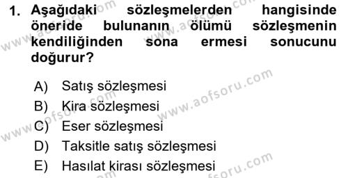 Borçlar Hukuku Dersi 2022 - 2023 Yılı (Vize) Ara Sınavı 1. Soru