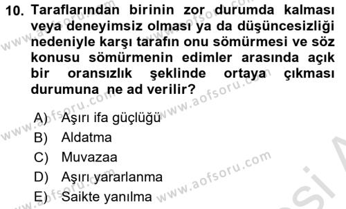 Borçlar Hukuku Dersi 2022 - 2023 Yılı (Vize) Ara Sınavı 10. Soru