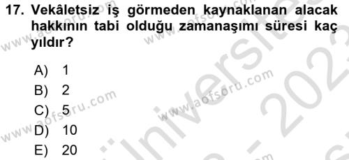 Borçlar Hukuku Dersi 2022 - 2023 Yılı (Vize) Ara Sınavı 17. Soru