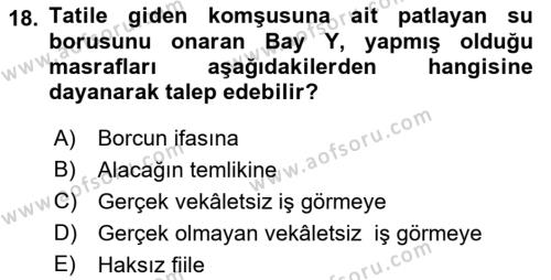 Borçlar Hukuku Dersi 2022 - 2023 Yılı (Vize) Ara Sınavı 18. Soru