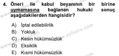 Borçlar Hukuku Dersi 2022 - 2023 Yılı (Vize) Ara Sınavı 4. Soru