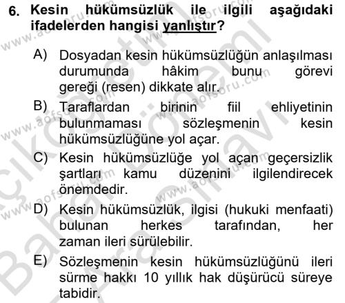 Borçlar Hukuku Dersi 2022 - 2023 Yılı (Vize) Ara Sınavı 6. Soru