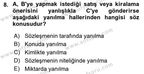 Borçlar Hukuku Dersi 2022 - 2023 Yılı (Vize) Ara Sınavı 8. Soru