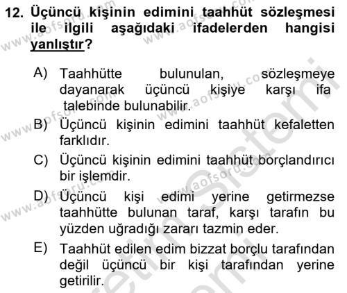 Borçlar Hukuku Dersi 2022 - 2023 Yılı (Final) Dönem Sonu Sınavı 12. Soru