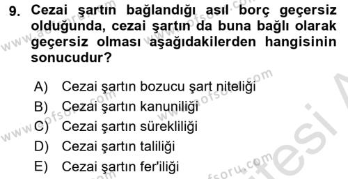 Borçlar Hukuku Dersi 2022 - 2023 Yılı (Final) Dönem Sonu Sınavı 9. Soru