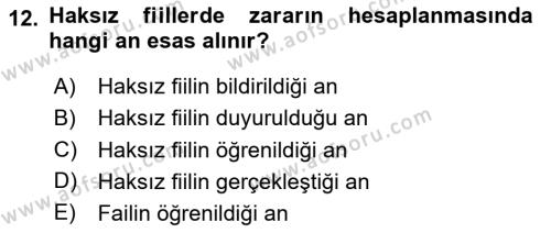 Borçlar Hukuku Dersi 2023 - 2024 Yılı (Vize) Ara Sınavı 12. Soru