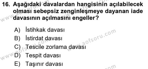 Borçlar Hukuku Dersi 2023 - 2024 Yılı (Vize) Ara Sınavı 16. Soru