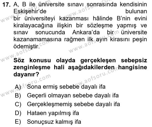 Borçlar Hukuku Dersi 2023 - 2024 Yılı (Vize) Ara Sınavı 17. Soru